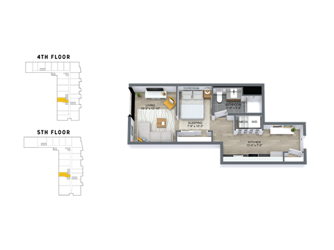 Floor plan for studio, 1 bath, 573 sqft
